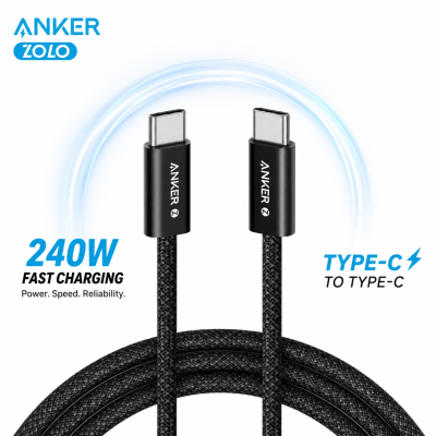 Anker Zolo USB-C to USB-C Cable – 240W Fast Charging Braided Cord (1.5M / 5ft) with Nano-Coating Anti-Stain Technology & Tangle-Free Durability